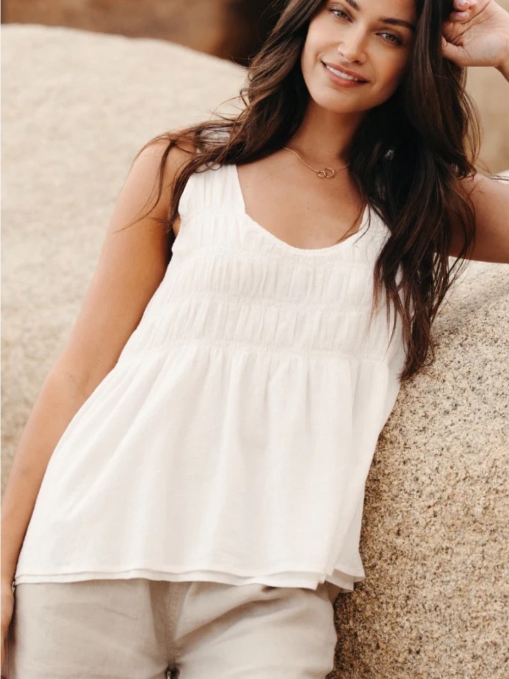 Nomad the Label Key Largo Cotton smocked top - Size S Coconut